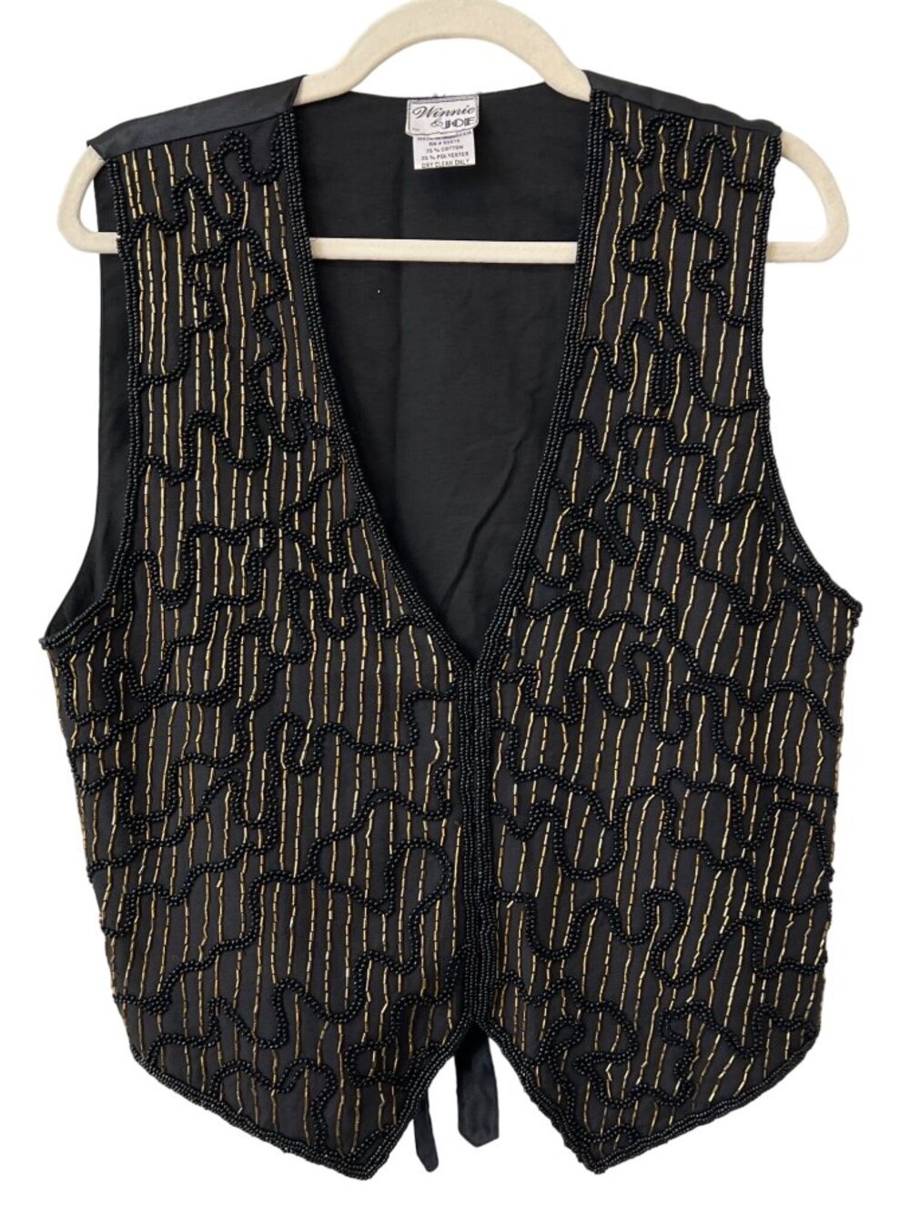 Winnie and Joe Vest Large Beads Embellished Black Gold Witchy Goth Grunge Retro